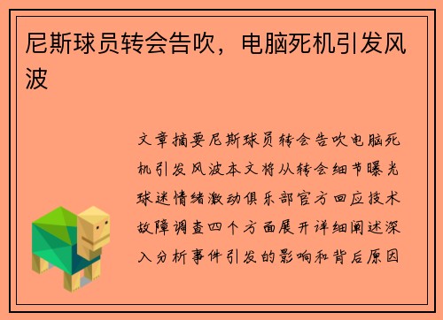 尼斯球员转会告吹，电脑死机引发风波